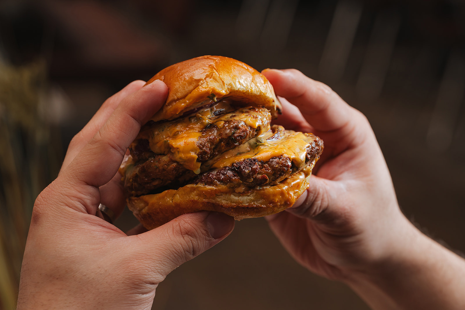 Juicy burger with indian spices at dabbawal