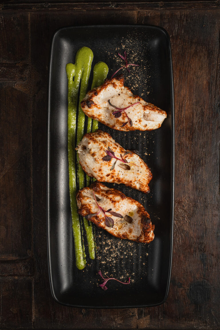 chicken tikka in punjabi spices, with green chutney at dabbawal